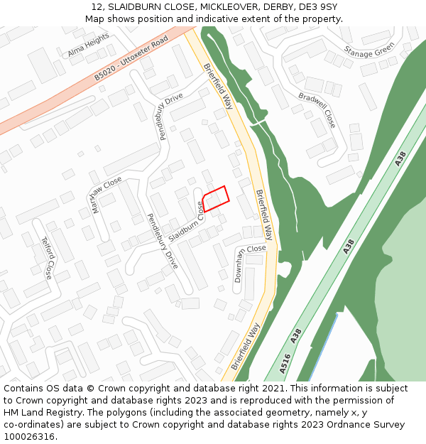 12, SLAIDBURN CLOSE, MICKLEOVER, DERBY, DE3 9SY: Location map and indicative extent of plot