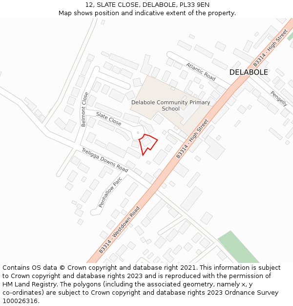 12, SLATE CLOSE, DELABOLE, PL33 9EN: Location map and indicative extent of plot
