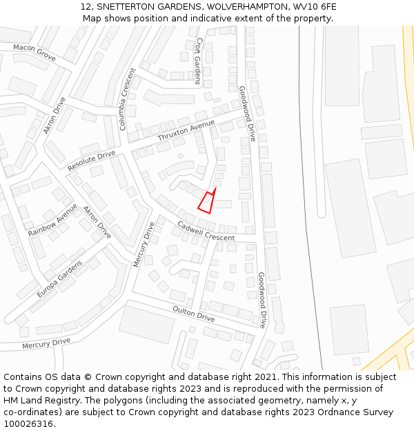 12, SNETTERTON GARDENS, WOLVERHAMPTON, WV10 6FE: Location map and indicative extent of plot