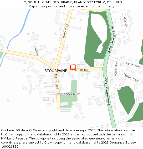 12, SOUTH HOLME, STOURPAINE, BLANDFORD FORUM, DT11 8TG: Location map and indicative extent of plot