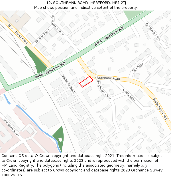 12, SOUTHBANK ROAD, HEREFORD, HR1 2TJ: Location map and indicative extent of plot