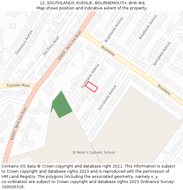 12, SOUTHLANDS AVENUE, BOURNEMOUTH, BH6 4HJ: Location map and indicative extent of plot