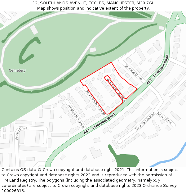 12, SOUTHLANDS AVENUE, ECCLES, MANCHESTER, M30 7GL: Location map and indicative extent of plot