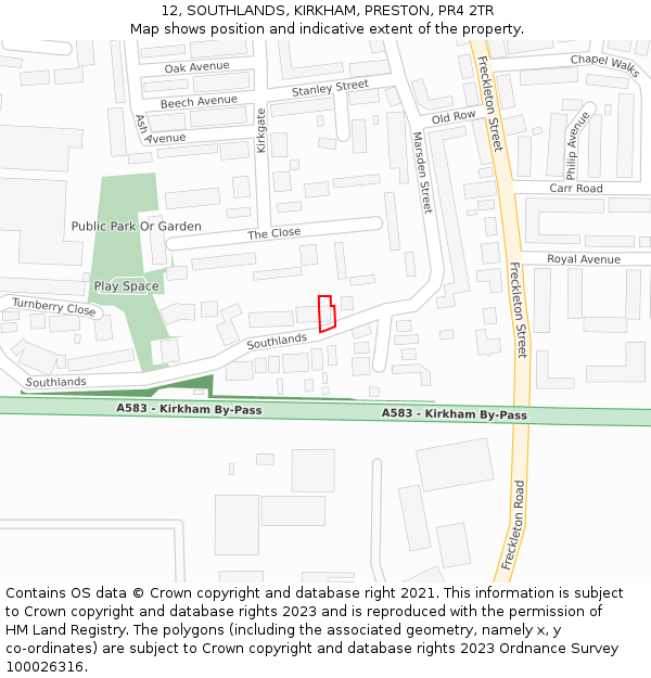 12, SOUTHLANDS, KIRKHAM, PRESTON, PR4 2TR: Location map and indicative extent of plot