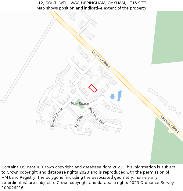 12, SOUTHWELL WAY, UPPINGHAM, OAKHAM, LE15 9EZ: Location map and indicative extent of plot