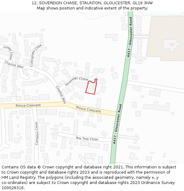 12, SOVEREIGN CHASE, STAUNTON, GLOUCESTER, GL19 3NW: Location map and indicative extent of plot