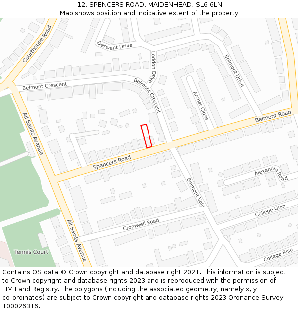 12, SPENCERS ROAD, MAIDENHEAD, SL6 6LN: Location map and indicative extent of plot