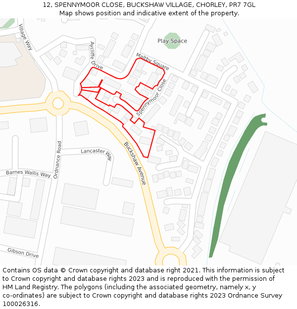 12, SPENNYMOOR CLOSE, BUCKSHAW VILLAGE, CHORLEY, PR7 7GL: Location map and indicative extent of plot