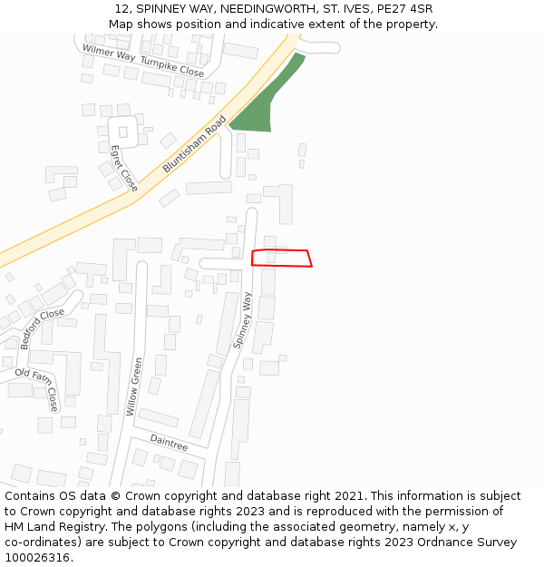 12, SPINNEY WAY, NEEDINGWORTH, ST. IVES, PE27 4SR: Location map and indicative extent of plot