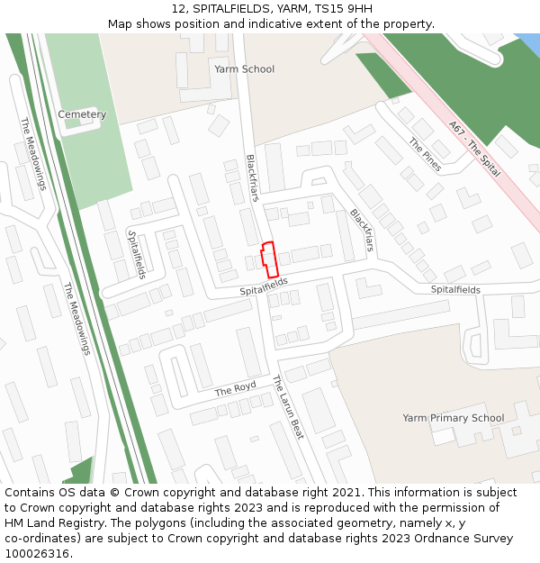12, SPITALFIELDS, YARM, TS15 9HH: Location map and indicative extent of plot