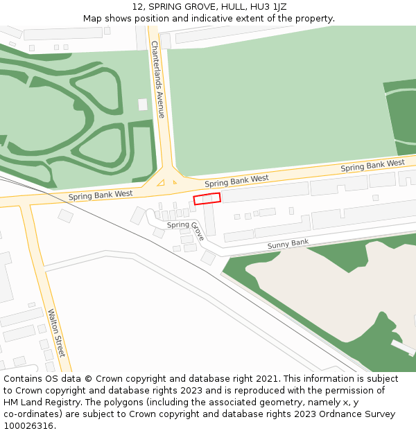 12, SPRING GROVE, HULL, HU3 1JZ: Location map and indicative extent of plot