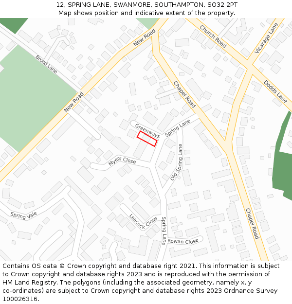 12, SPRING LANE, SWANMORE, SOUTHAMPTON, SO32 2PT: Location map and indicative extent of plot