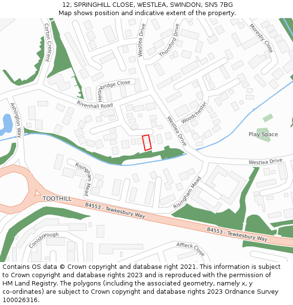 12, SPRINGHILL CLOSE, WESTLEA, SWINDON, SN5 7BG: Location map and indicative extent of plot