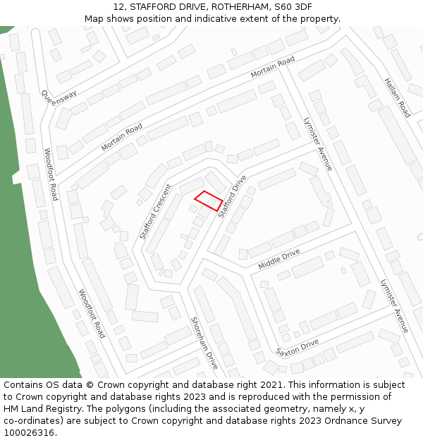 12, STAFFORD DRIVE, ROTHERHAM, S60 3DF: Location map and indicative extent of plot