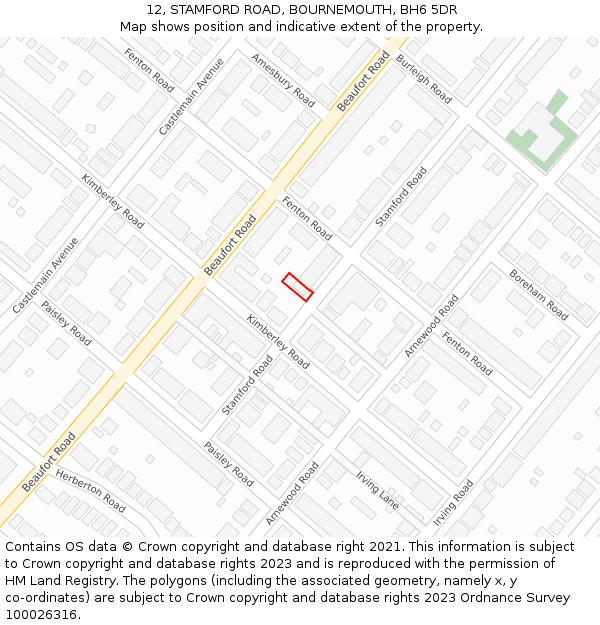 12, STAMFORD ROAD, BOURNEMOUTH, BH6 5DR: Location map and indicative extent of plot
