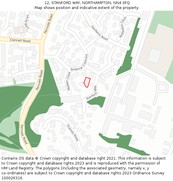 12, STANFORD WAY, NORTHAMPTON, NN4 0FQ: Location map and indicative extent of plot