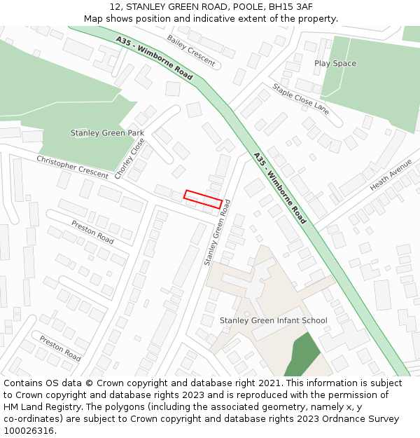 12, STANLEY GREEN ROAD, POOLE, BH15 3AF: Location map and indicative extent of plot