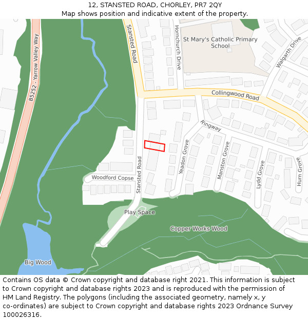 12, STANSTED ROAD, CHORLEY, PR7 2QY: Location map and indicative extent of plot