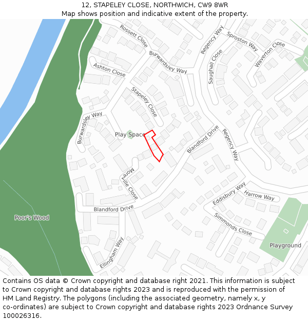 12, STAPELEY CLOSE, NORTHWICH, CW9 8WR: Location map and indicative extent of plot