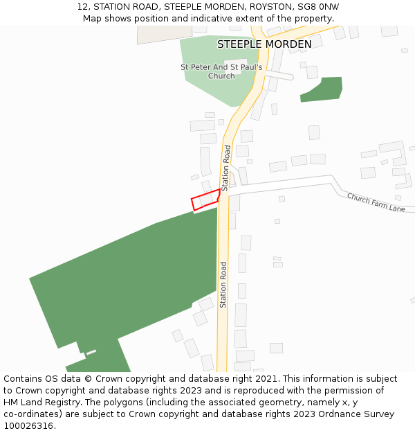 12, STATION ROAD, STEEPLE MORDEN, ROYSTON, SG8 0NW: Location map and indicative extent of plot