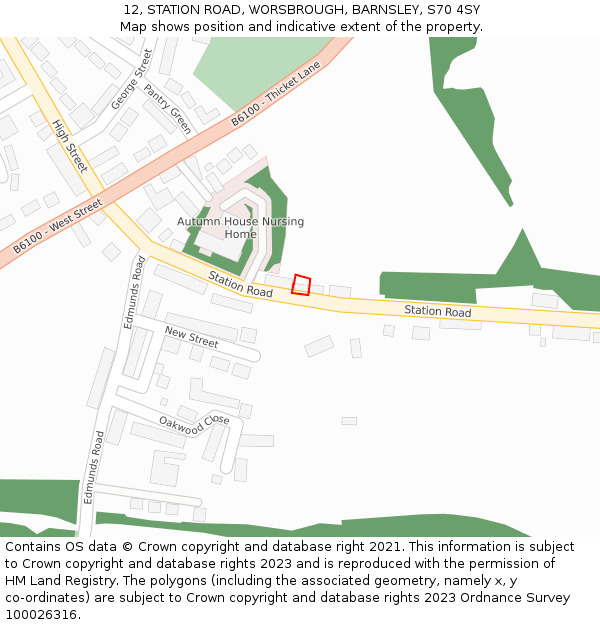 12, STATION ROAD, WORSBROUGH, BARNSLEY, S70 4SY: Location map and indicative extent of plot
