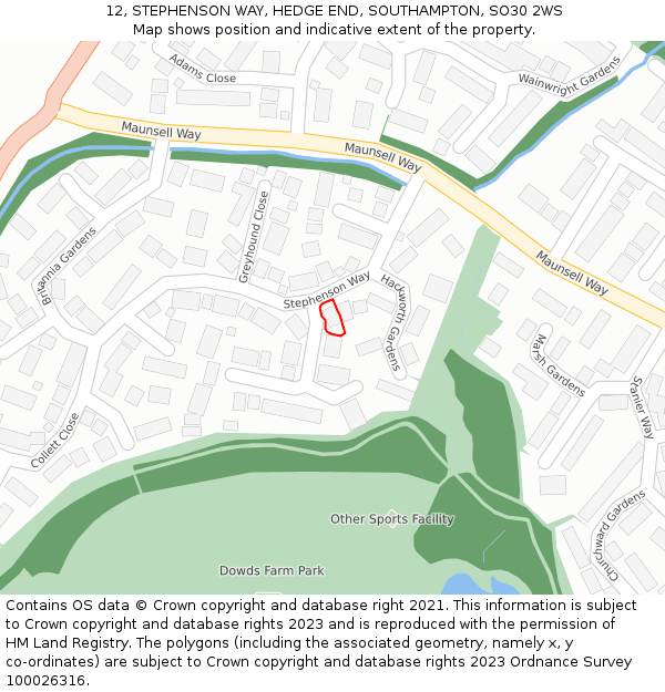 12, STEPHENSON WAY, HEDGE END, SOUTHAMPTON, SO30 2WS: Location map and indicative extent of plot