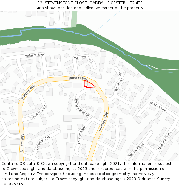 12, STEVENSTONE CLOSE, OADBY, LEICESTER, LE2 4TF: Location map and indicative extent of plot
