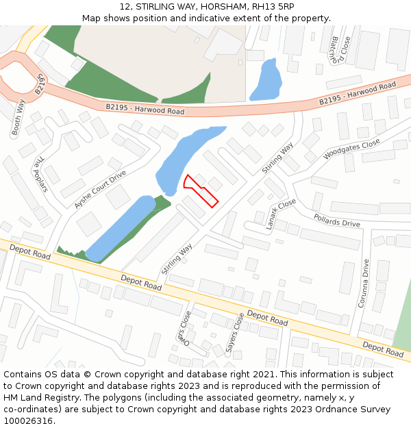12, STIRLING WAY, HORSHAM, RH13 5RP: Location map and indicative extent of plot