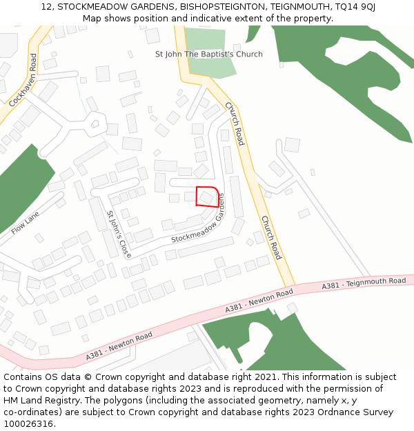 12, STOCKMEADOW GARDENS, BISHOPSTEIGNTON, TEIGNMOUTH, TQ14 9QJ: Location map and indicative extent of plot