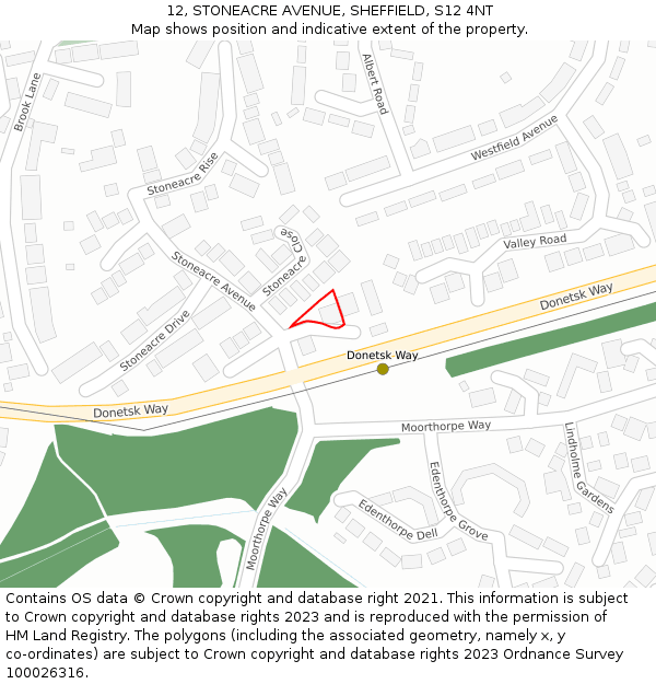 12, STONEACRE AVENUE, SHEFFIELD, S12 4NT: Location map and indicative extent of plot