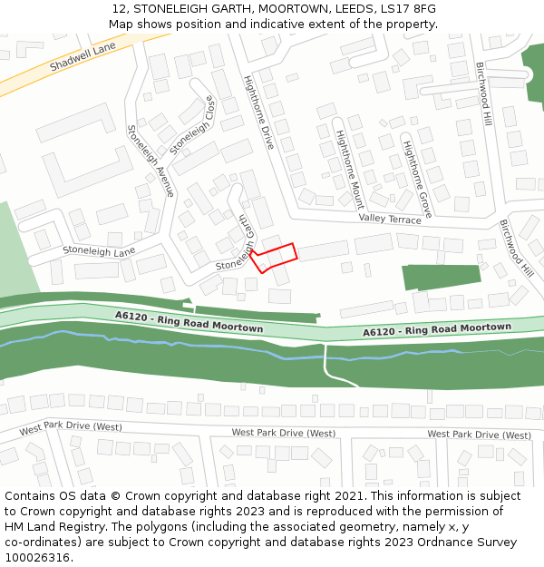 12, STONELEIGH GARTH, MOORTOWN, LEEDS, LS17 8FG: Location map and indicative extent of plot