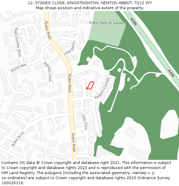 12, STONES CLOSE, KINGSTEIGNTON, NEWTON ABBOT, TQ12 3YY: Location map and indicative extent of plot
