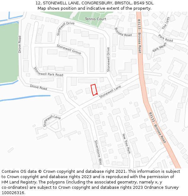 12, STONEWELL LANE, CONGRESBURY, BRISTOL, BS49 5DL: Location map and indicative extent of plot