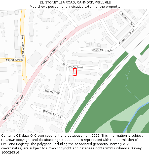 12, STONEY LEA ROAD, CANNOCK, WS11 6LE: Location map and indicative extent of plot