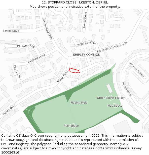 12, STOPPARD CLOSE, ILKESTON, DE7 9JL: Location map and indicative extent of plot