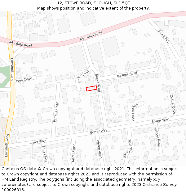 12, STOWE ROAD, SLOUGH, SL1 5QF: Location map and indicative extent of plot
