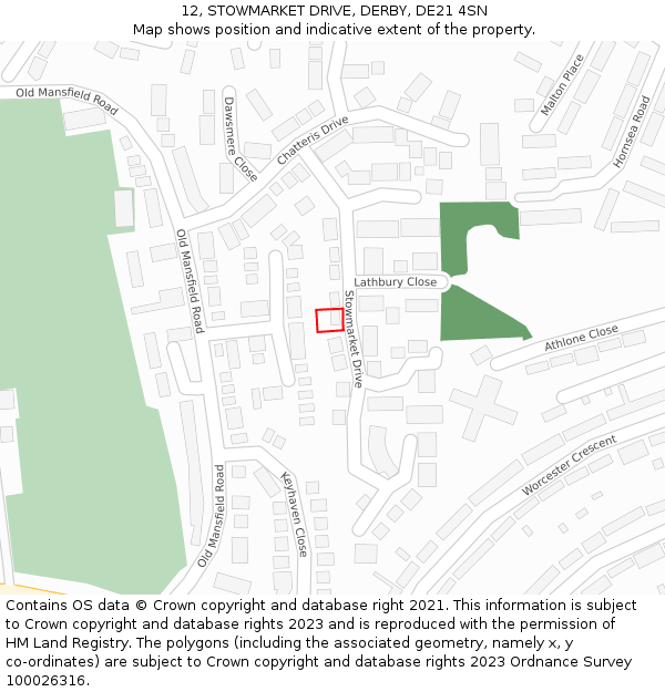 12, STOWMARKET DRIVE, DERBY, DE21 4SN: Location map and indicative extent of plot
