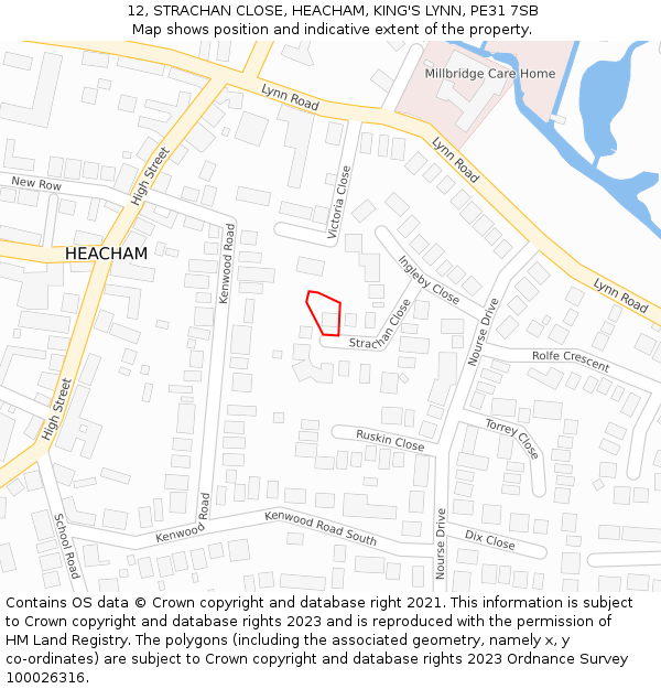 12, STRACHAN CLOSE, HEACHAM, KING'S LYNN, PE31 7SB: Location map and indicative extent of plot