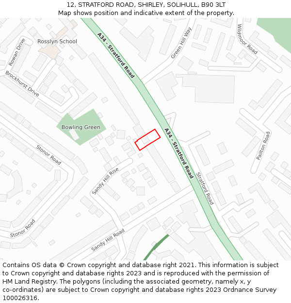 12, STRATFORD ROAD, SHIRLEY, SOLIHULL, B90 3LT: Location map and indicative extent of plot