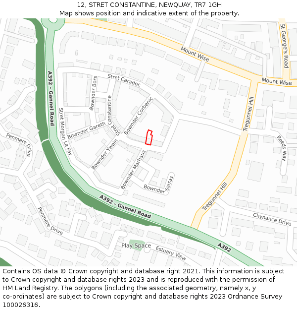 12, STRET CONSTANTINE, NEWQUAY, TR7 1GH: Location map and indicative extent of plot