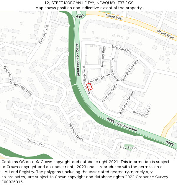 12, STRET MORGAN LE FAY, NEWQUAY, TR7 1GS: Location map and indicative extent of plot