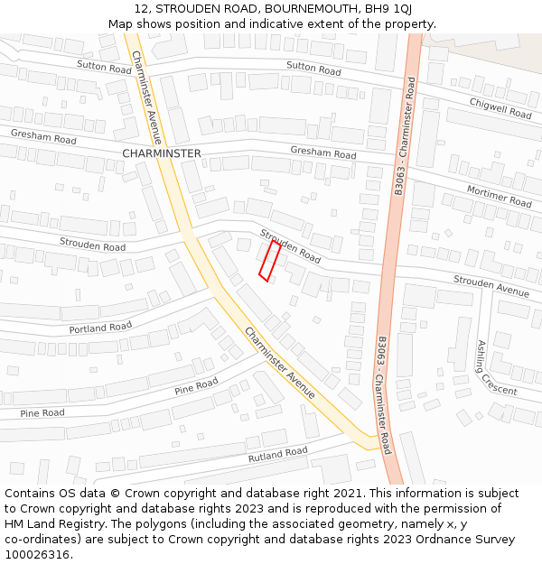 12, STROUDEN ROAD, BOURNEMOUTH, BH9 1QJ: Location map and indicative extent of plot