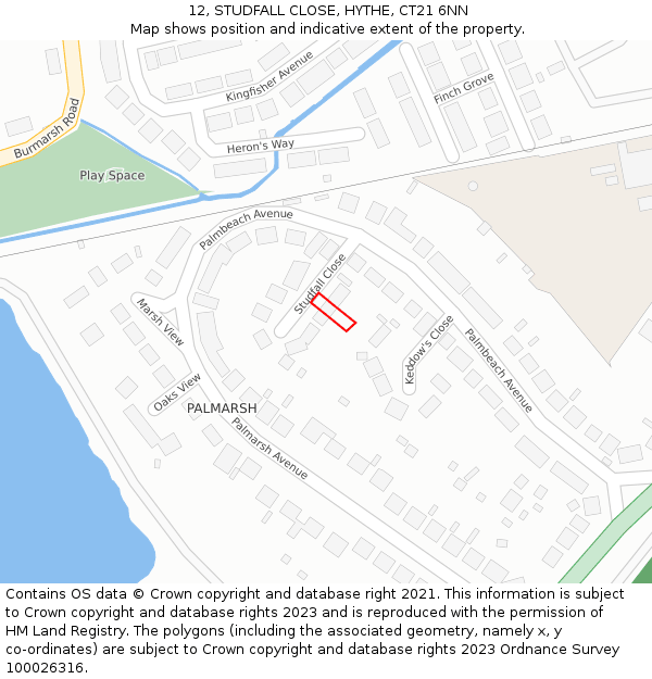 12, STUDFALL CLOSE, HYTHE, CT21 6NN: Location map and indicative extent of plot