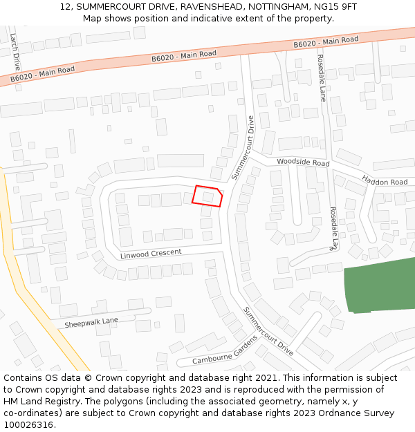 12, SUMMERCOURT DRIVE, RAVENSHEAD, NOTTINGHAM, NG15 9FT: Location map and indicative extent of plot