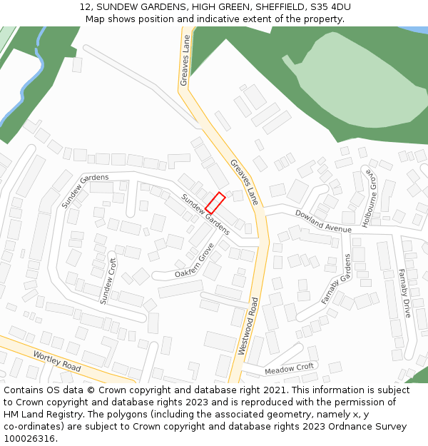 12, SUNDEW GARDENS, HIGH GREEN, SHEFFIELD, S35 4DU: Location map and indicative extent of plot