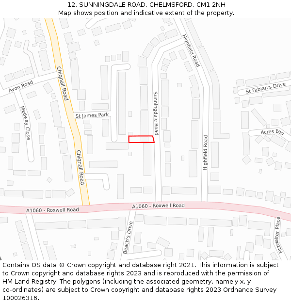 12, SUNNINGDALE ROAD, CHELMSFORD, CM1 2NH: Location map and indicative extent of plot