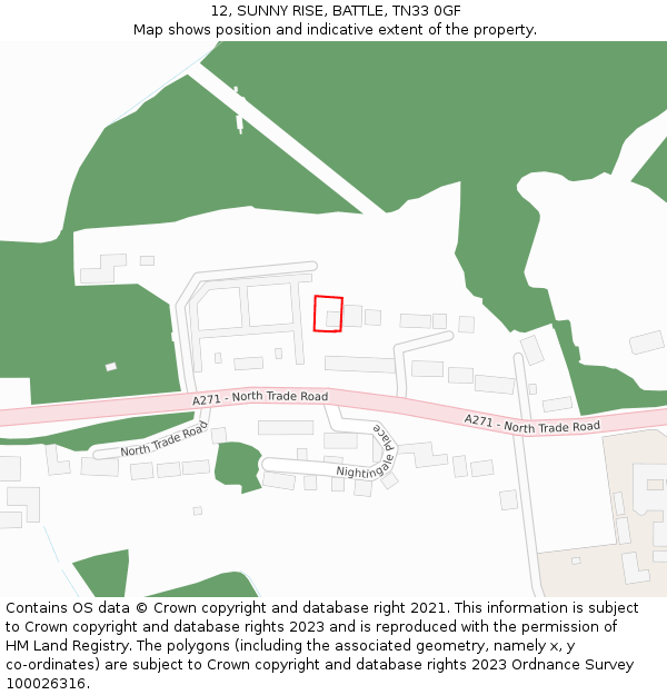 12, SUNNY RISE, BATTLE, TN33 0GF: Location map and indicative extent of plot