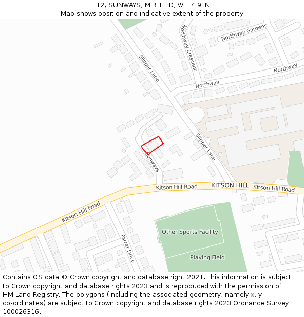 12, SUNWAYS, MIRFIELD, WF14 9TN: Location map and indicative extent of plot