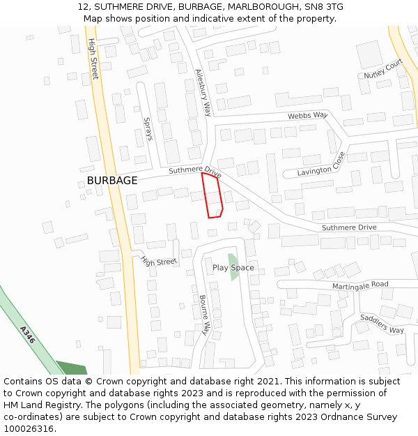 12, SUTHMERE DRIVE, BURBAGE, MARLBOROUGH, SN8 3TG: Location map and indicative extent of plot