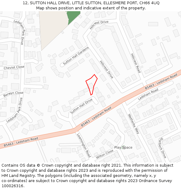 12, SUTTON HALL DRIVE, LITTLE SUTTON, ELLESMERE PORT, CH66 4UQ: Location map and indicative extent of plot
